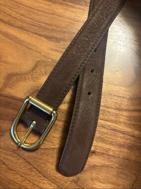 Coach Dark Brown Suede Leather Belt with Gold Buckle - M